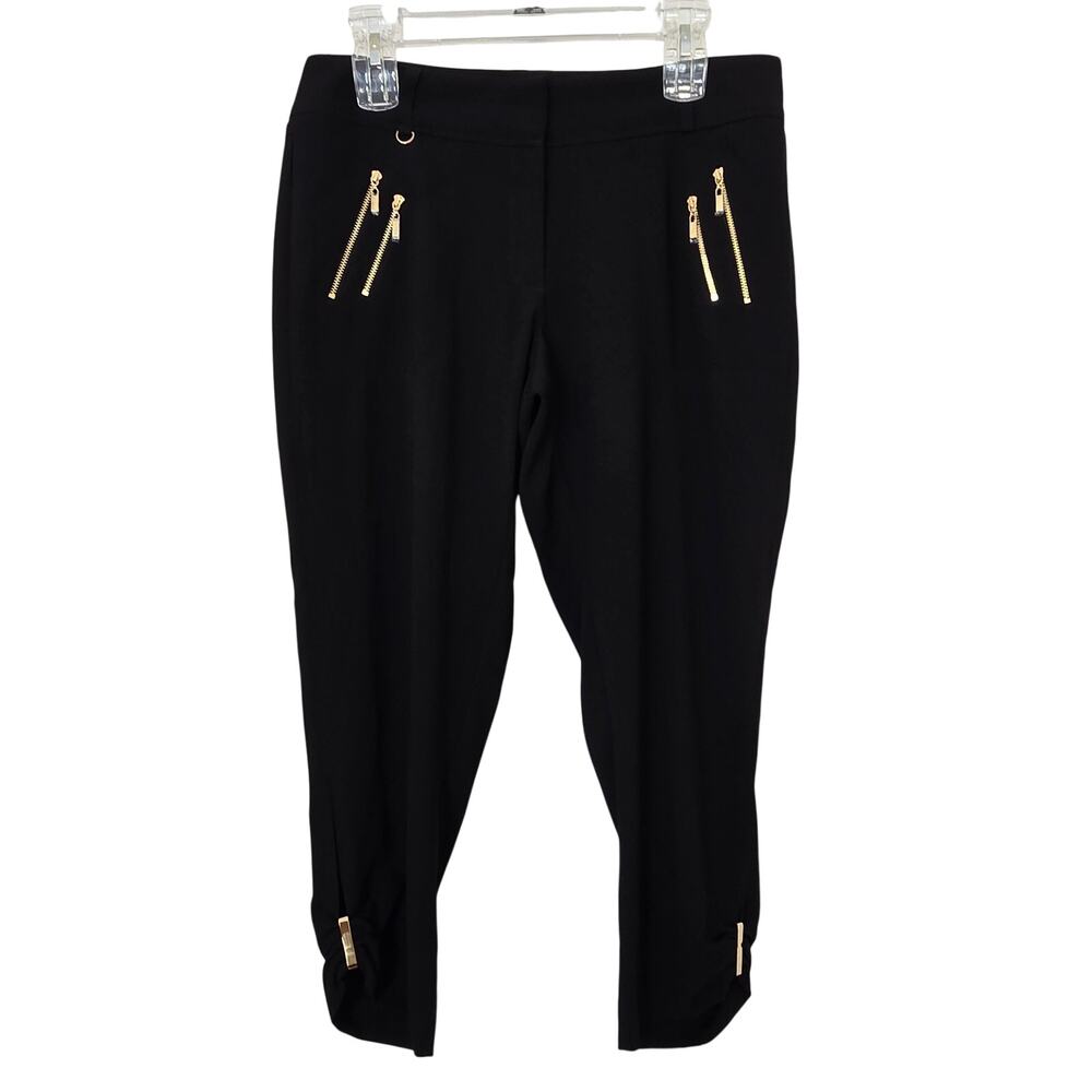 Cache Pants Vintage Women's Size 8 Black Gold Zipper Crop Ankle Stretch Fit